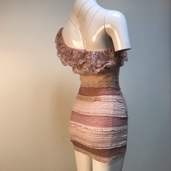 Marquis pink ruffle lace one shoulder mini dress - Picture 4 of 7